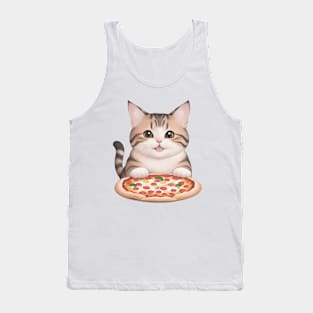 Cute Cat Holding a Pizza Tank Top